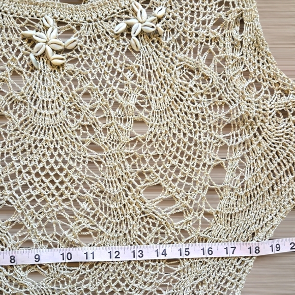 Vintage New port News Elegant Beige Crochet And Seashell Swim Cover-Up - Picture 3 of 9
